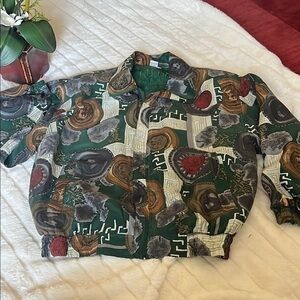 FUDA International Vintage Green Silk Greek Multicolor Patterned Jacket